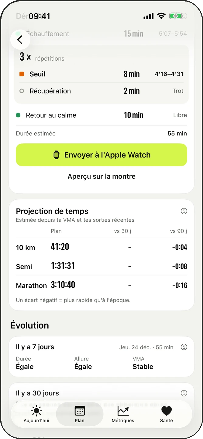 Envoi de la séance à l’Apple Watch