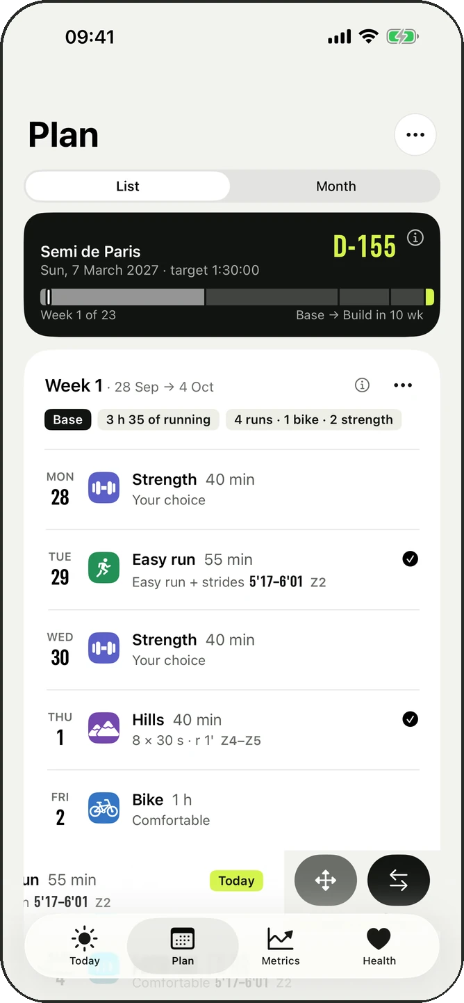 Swipe a session to move or swap it
