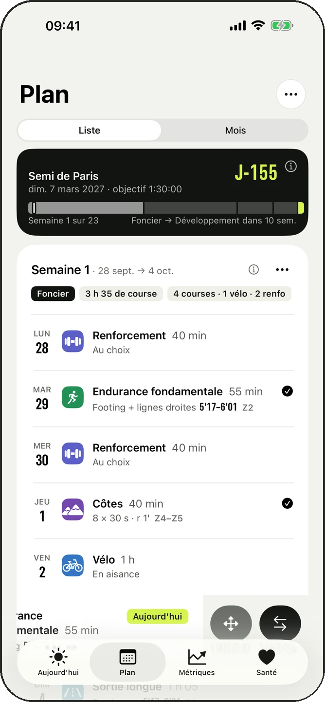 Glisser une séance pour la déplacer ou l'échanger